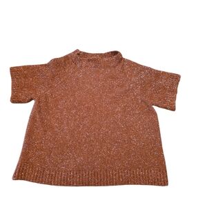 Worthington Rust And Metallic Short Sleeve Crop Sweater Top Size S Oversized